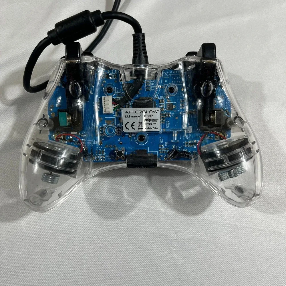 PDP Afterglow AX.1 Xbox 360 Wired Controller Clear Transparent Blue LED PL-3602